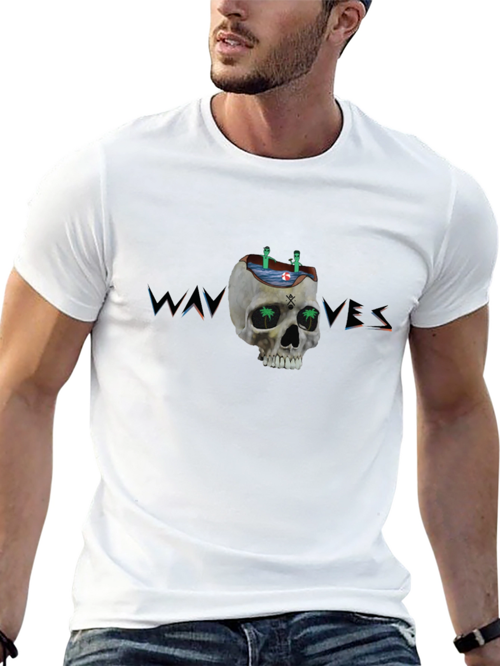 Skull Waves Graphic Tee - Unique Design