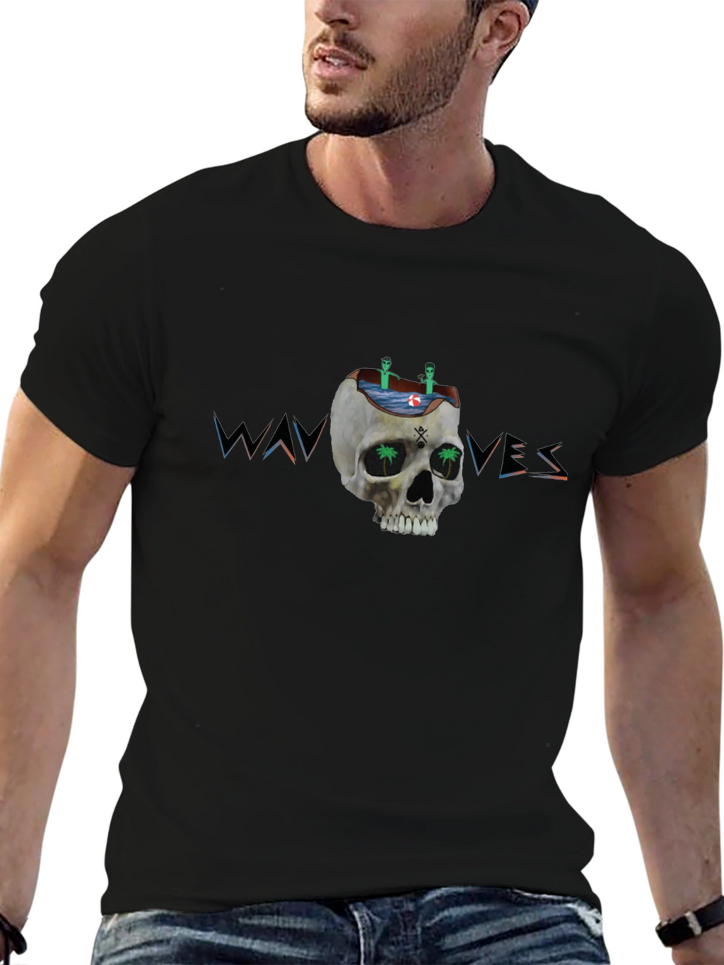 Skull Waves Graphic Tee - Unique Design