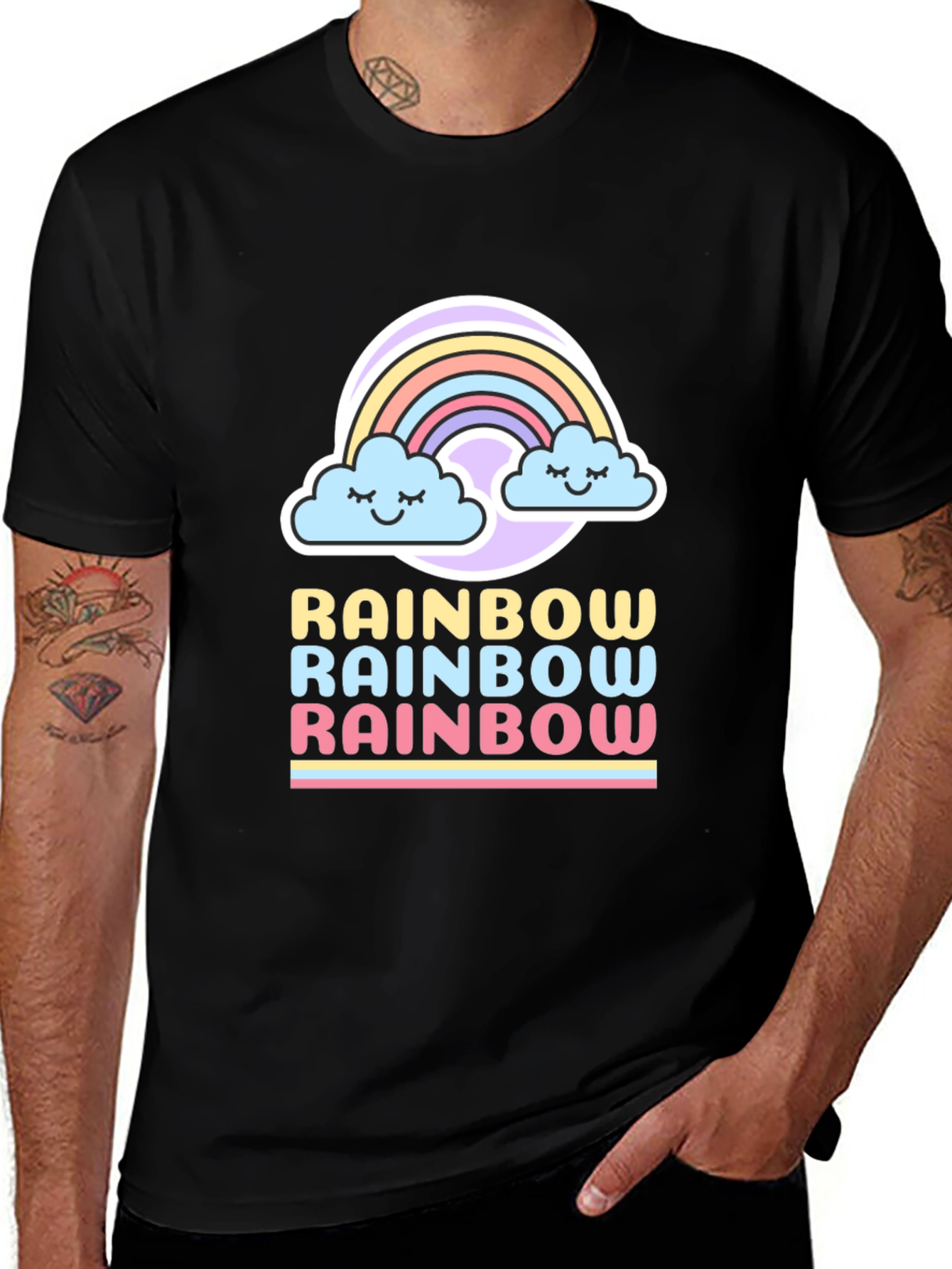Cute Rainbow Graphic Tee - Black Short Sleeve Shirt