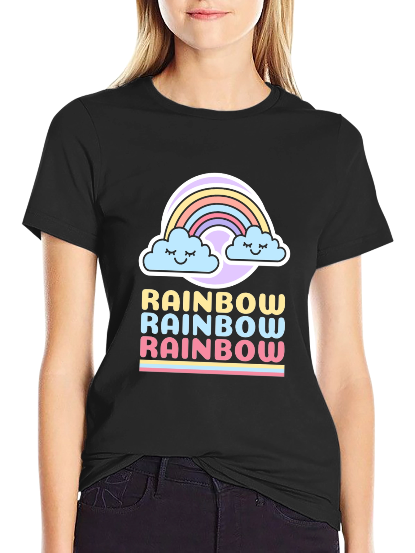 Cute Rainbow Graphic Tee - Black Short Sleeve Shirt