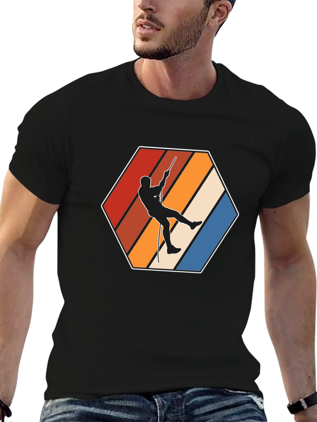 Retro Rock Climbing T-Shirt - Unique Hexagon Design