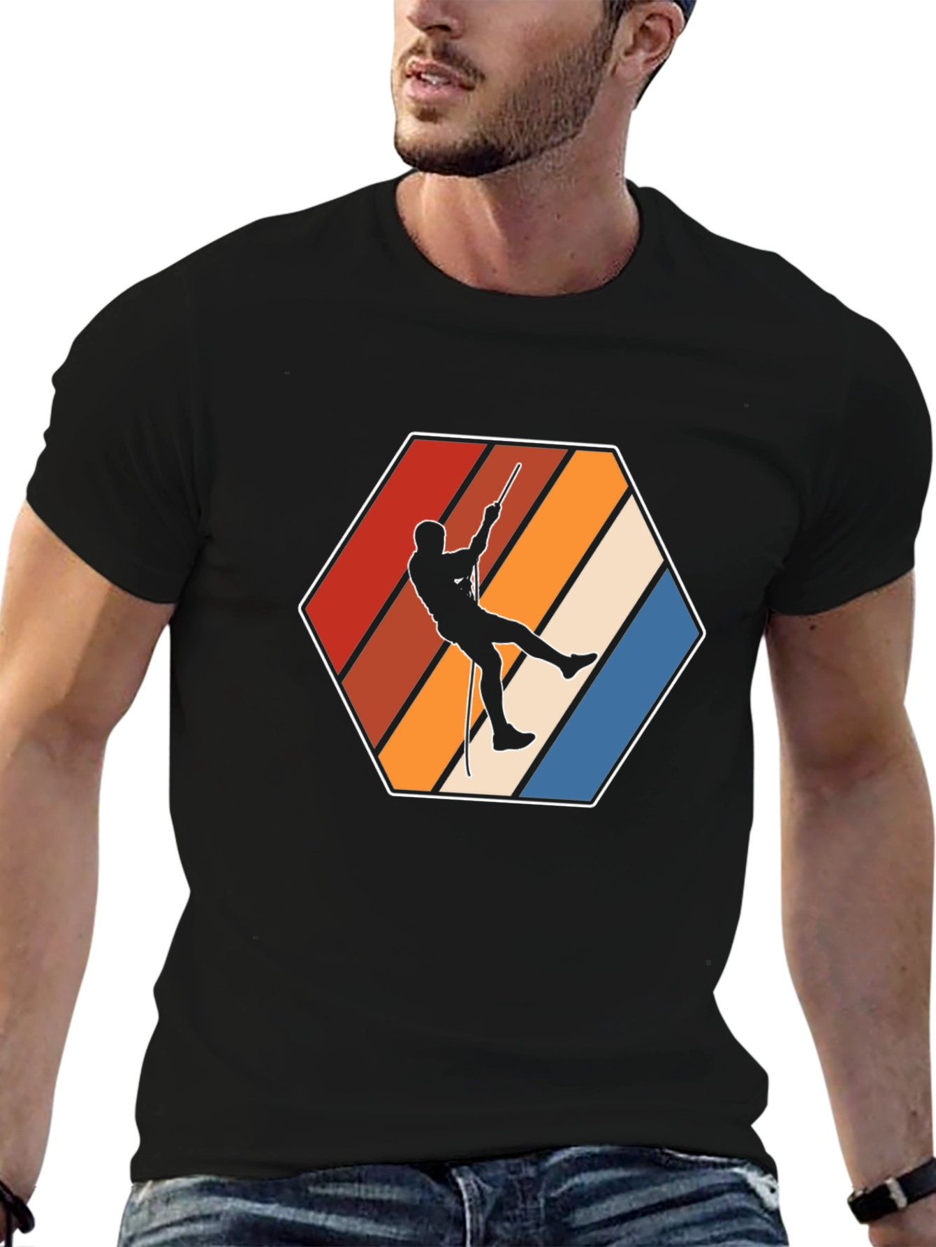 Retro Rock Climbing T-Shirt - Unique Hexagon Design