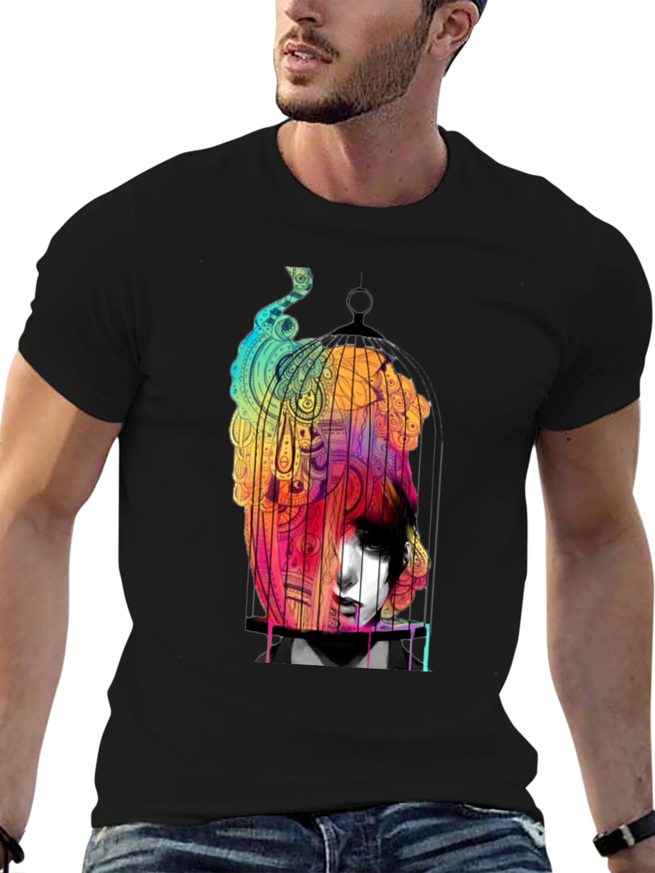 Artistic Caged Soul Black Graphic T-Shirt
