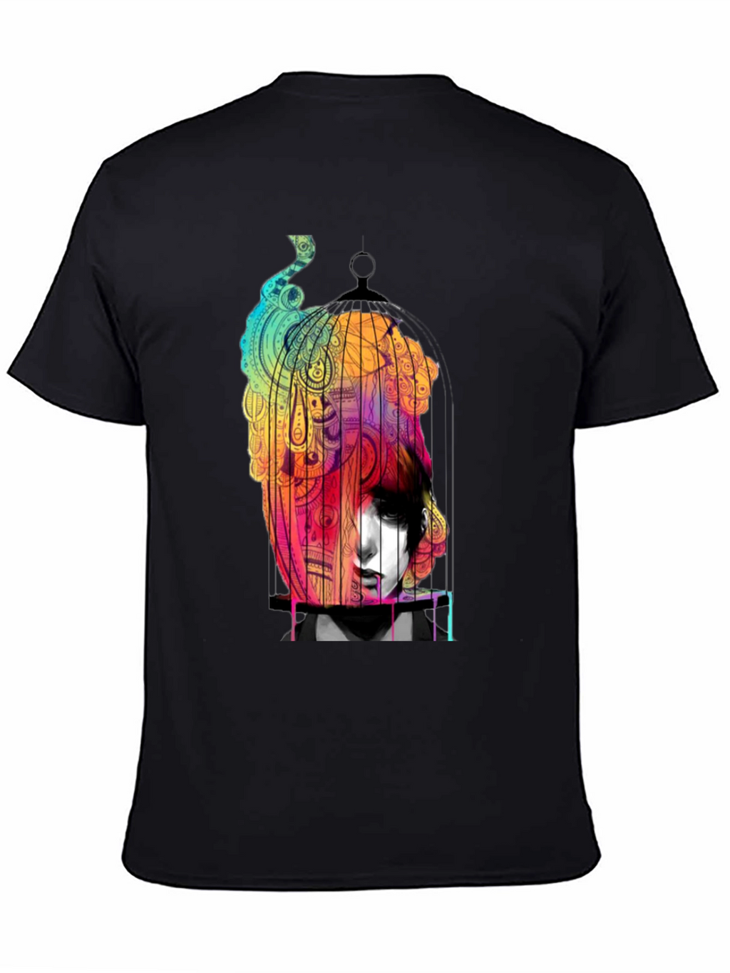 Artistic Caged Soul Black Graphic T-Shirt