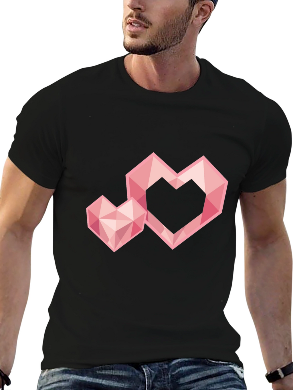 Geometric Heart Graphic Tee - Trendy Black T-Shirt