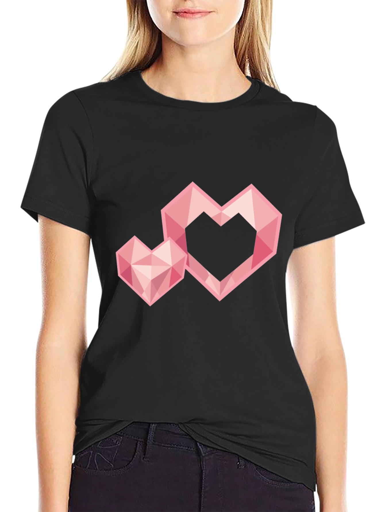 Geometric Heart Graphic Tee - Trendy Black T-Shirt