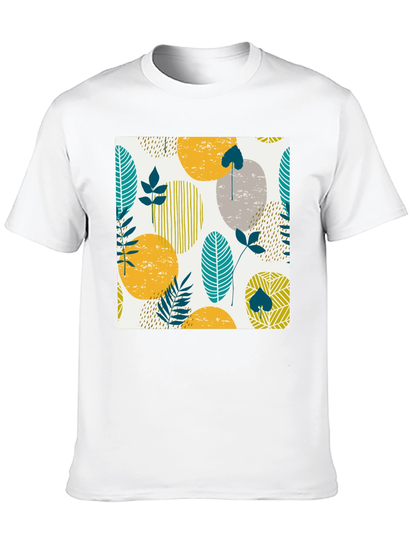 Modern Leaf Print Black T-Shirt