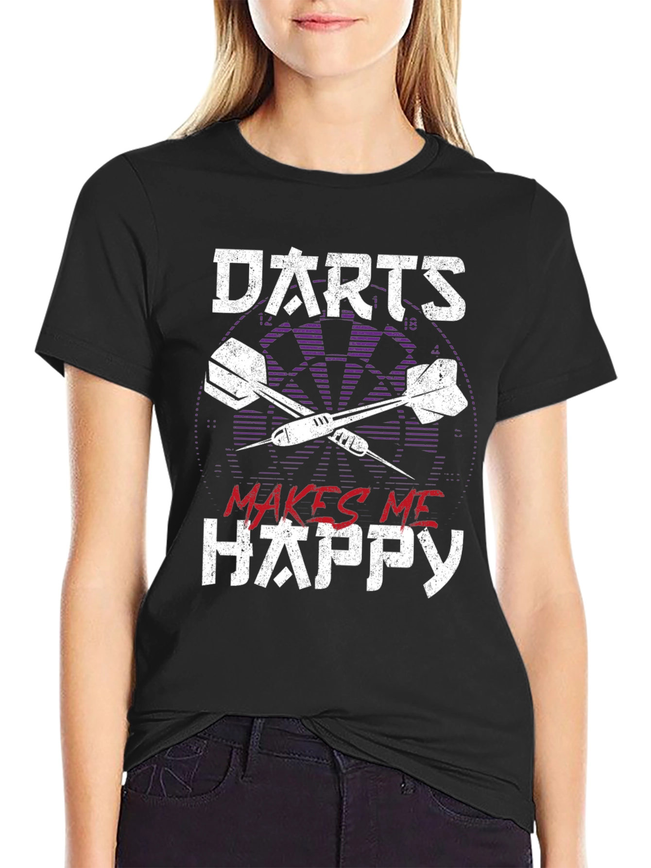 Darts Makes Me Happy Graphic Tee - Casual Black T-Shirt