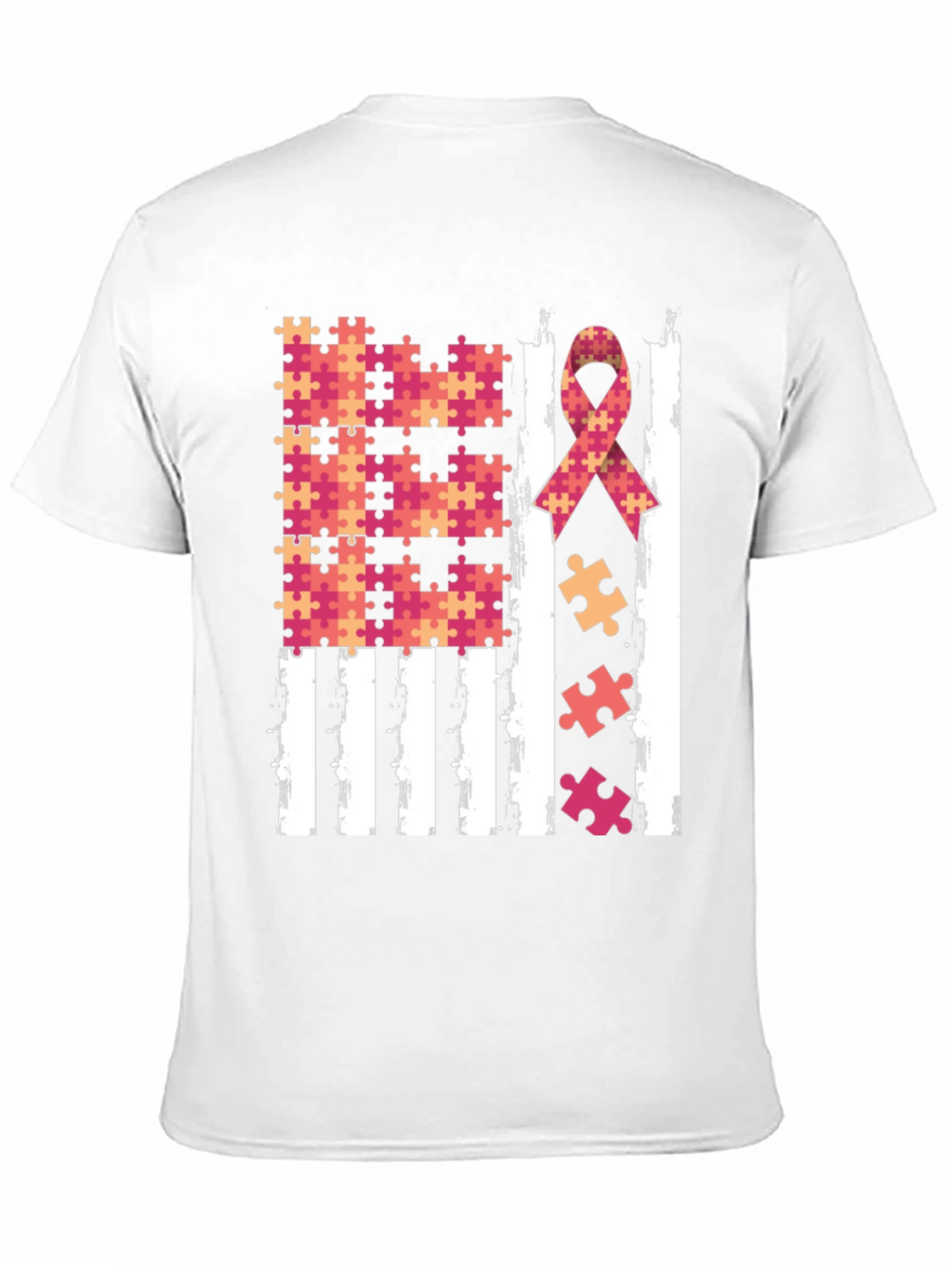 Autism Awareness Puzzle Ribbon USA Flag T-Shirt