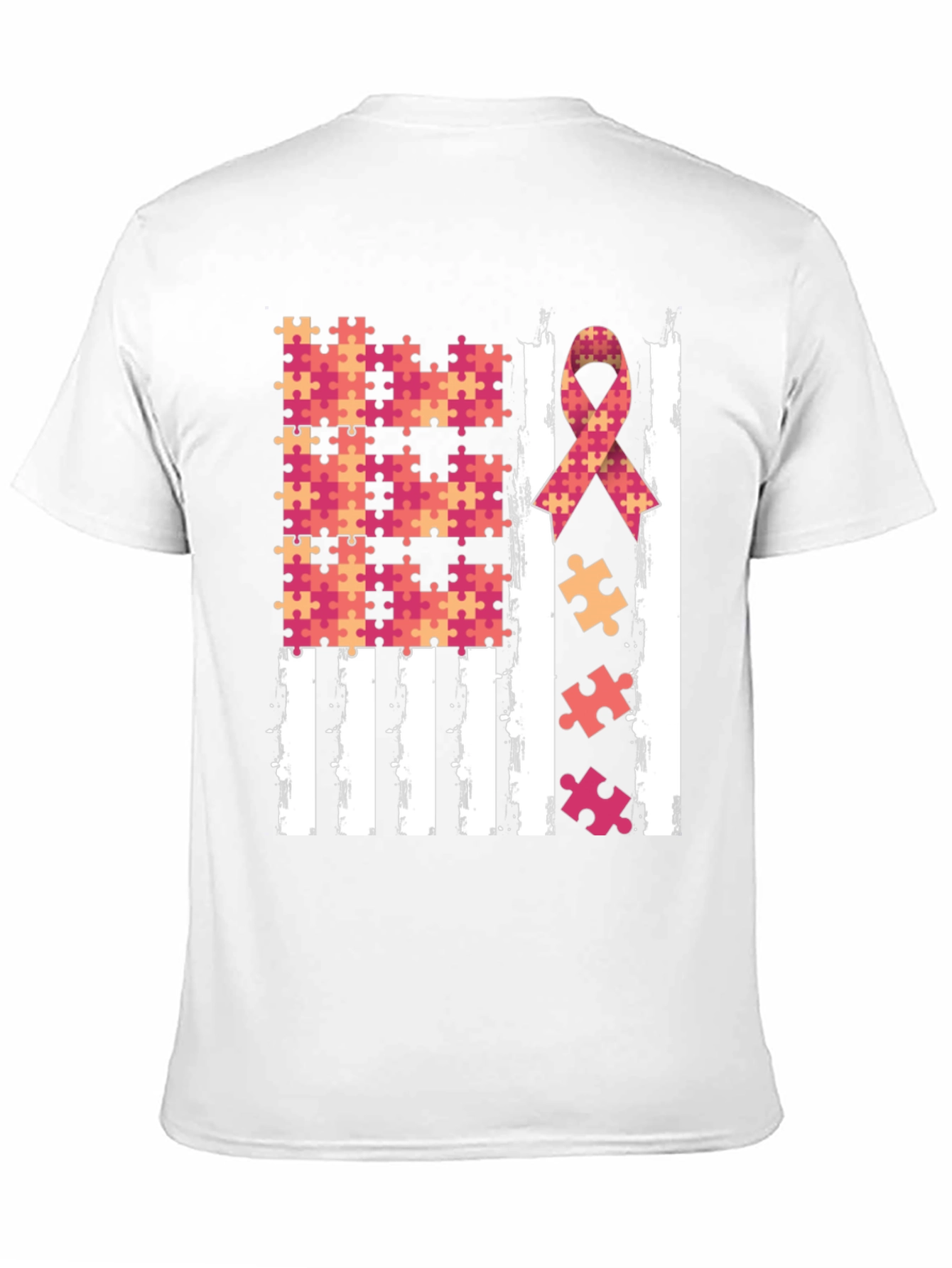 Autism Awareness Puzzle Ribbon USA Flag T-Shirt