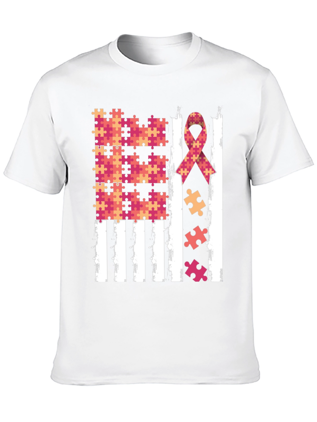 Autism Awareness Puzzle Ribbon USA Flag T-Shirt