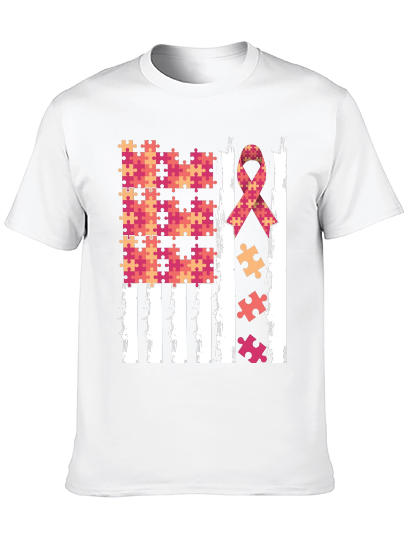 Autism Awareness Puzzle Ribbon USA Flag T-Shirt