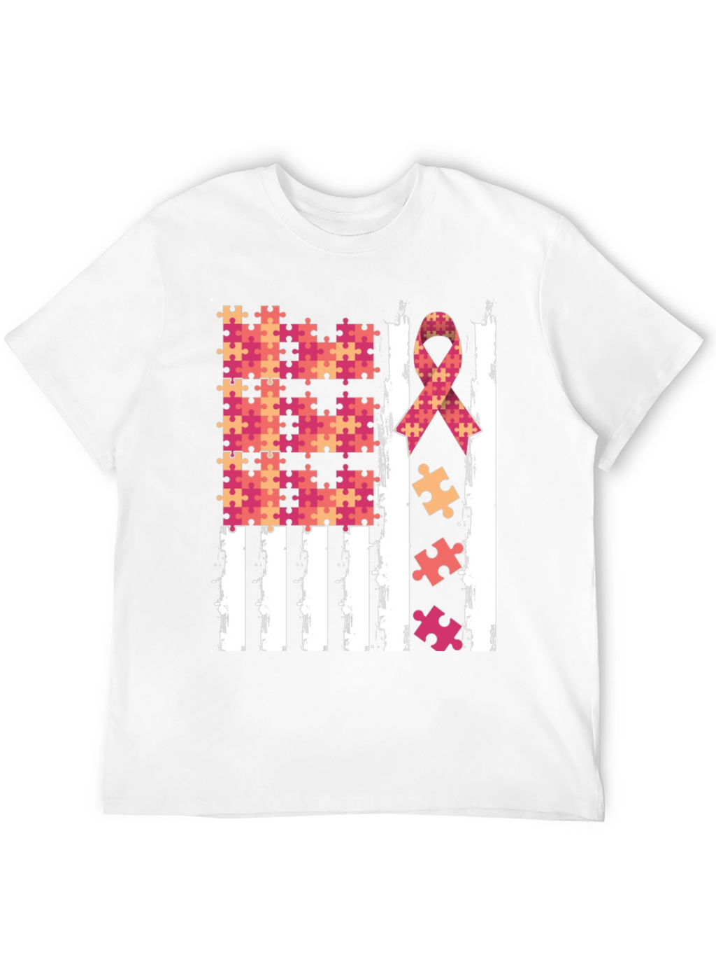 Autism Awareness Puzzle Ribbon USA Flag T-Shirt