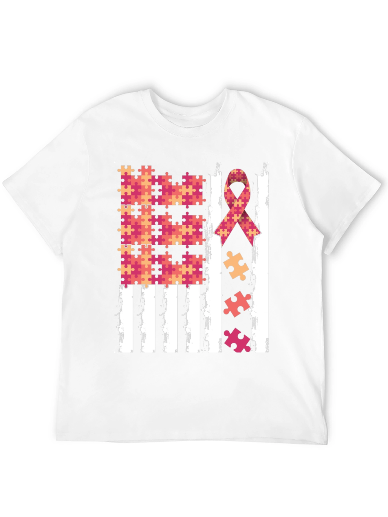 Autism Awareness Puzzle Ribbon USA Flag T-Shirt