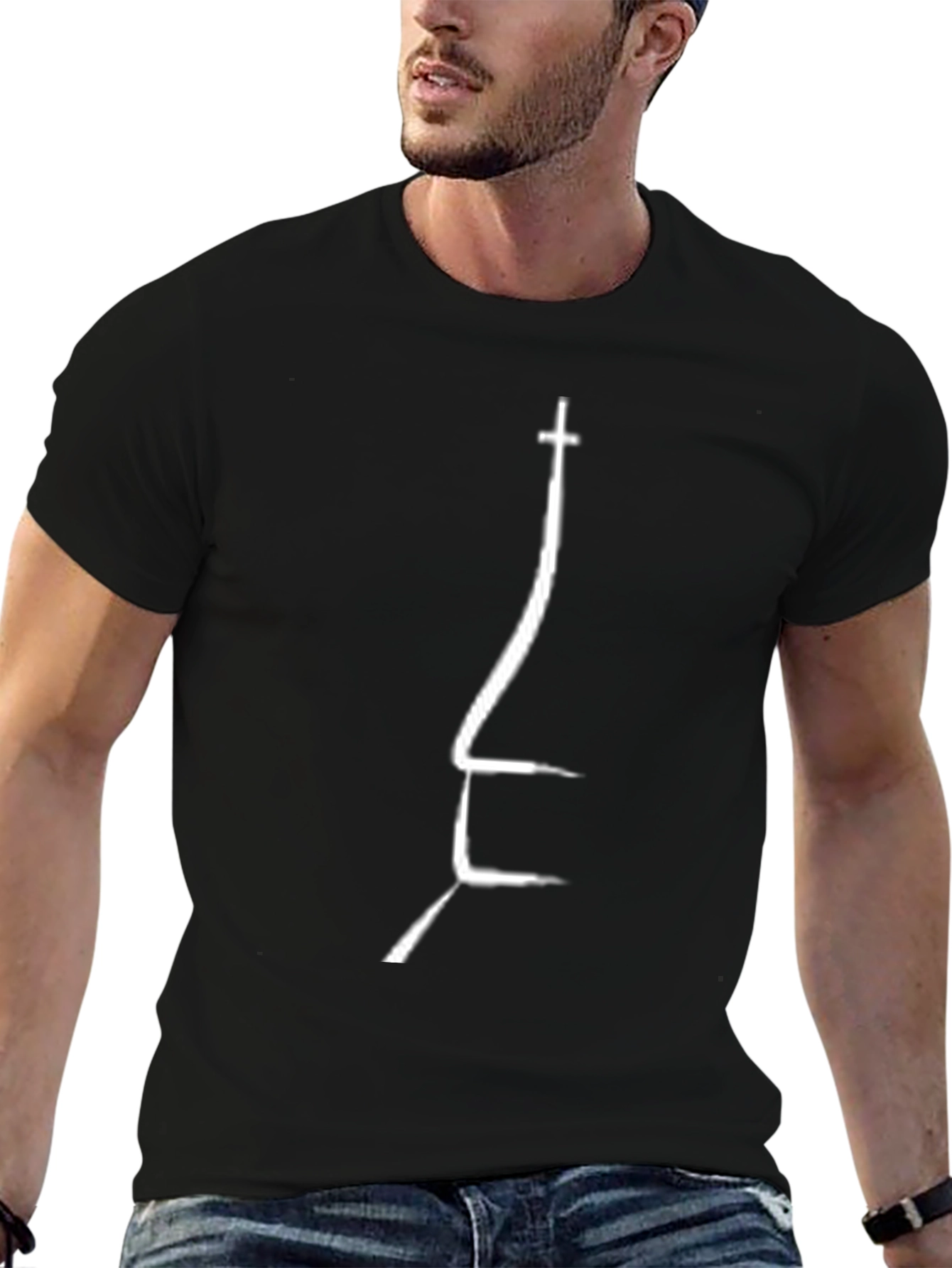 Minimalist Church Outline Black T-Shirt