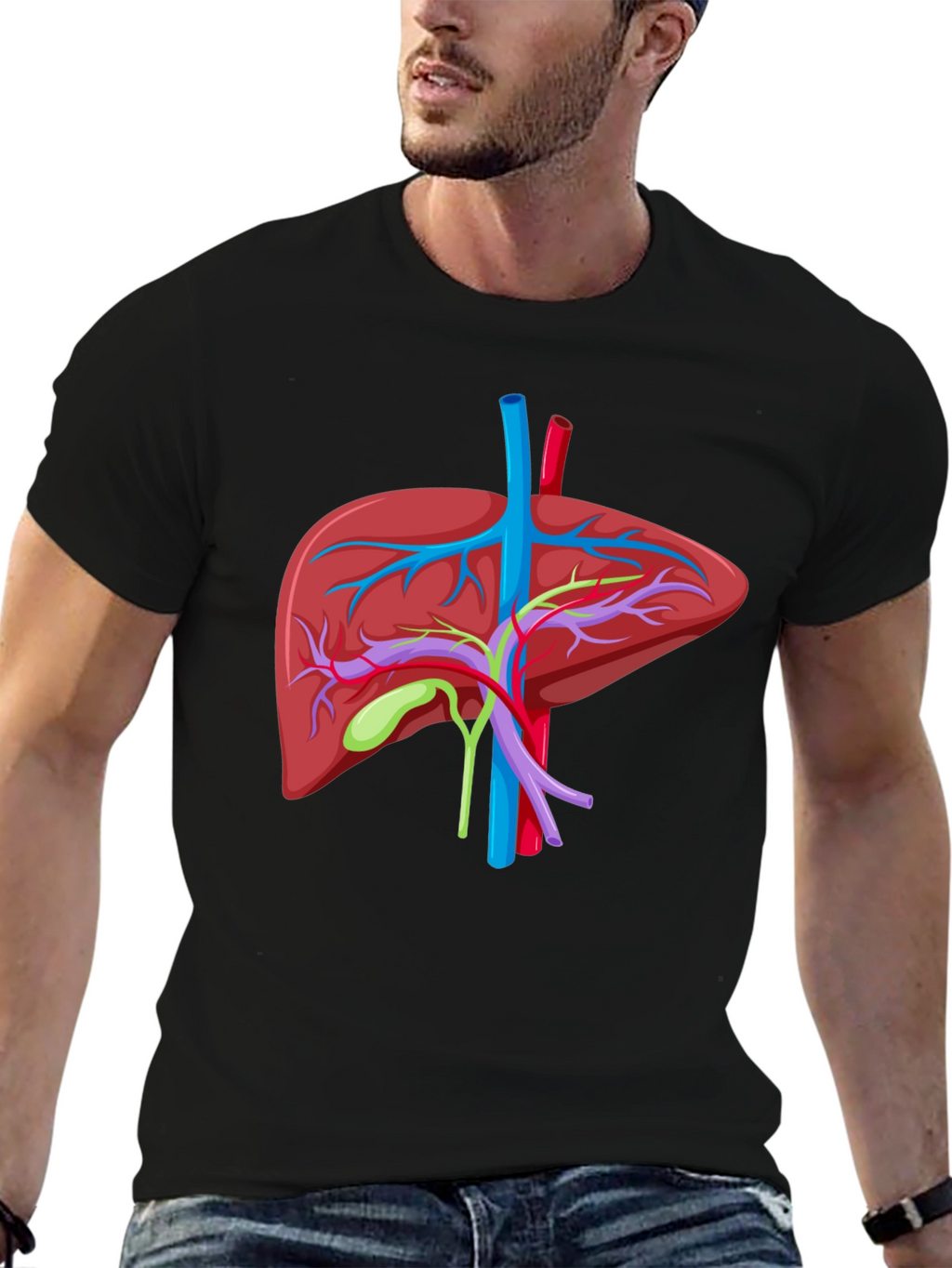 Anatomical Liver Graphic T-Shirt - Black Cotton Tee
