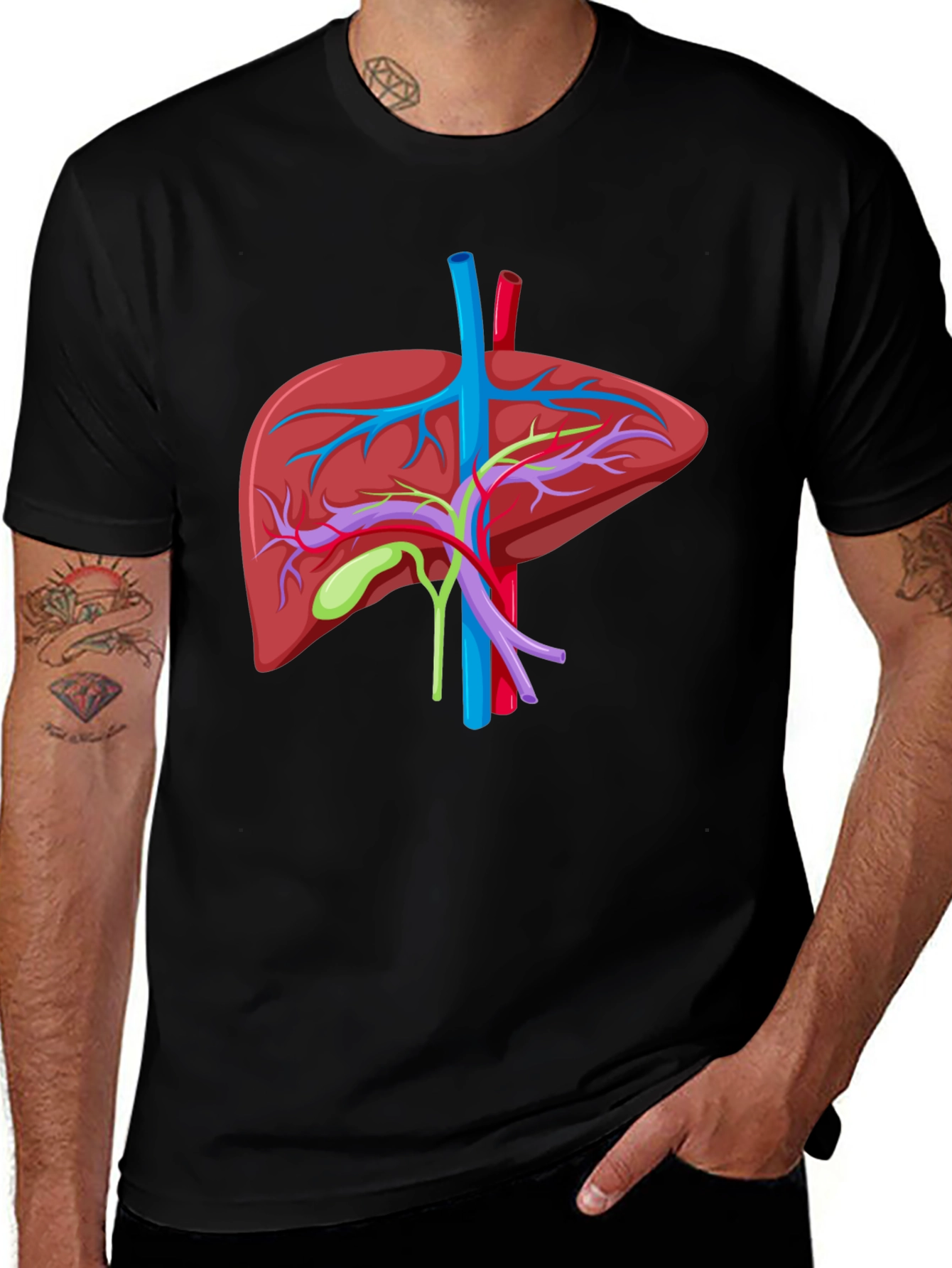 Anatomical Liver Graphic T-Shirt - Black Cotton Tee