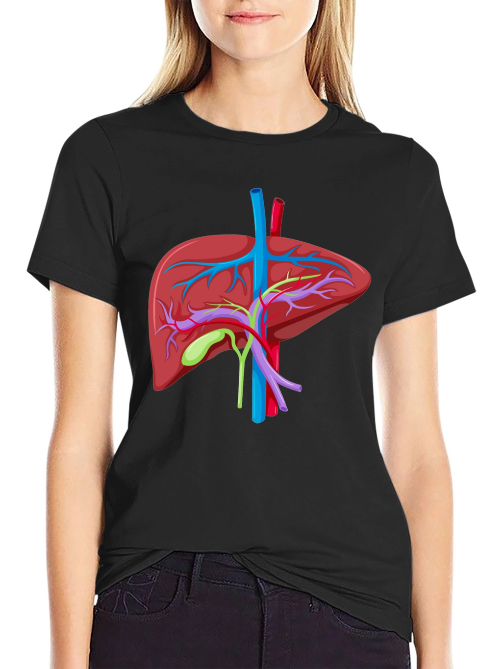 Anatomical Liver Graphic T-Shirt - Black Cotton Tee