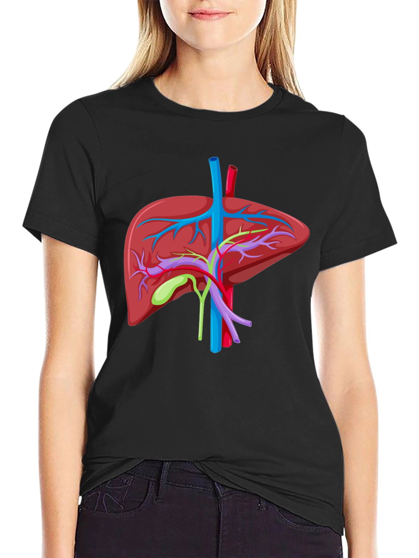 Anatomical Liver Graphic T-Shirt - Black Cotton Tee