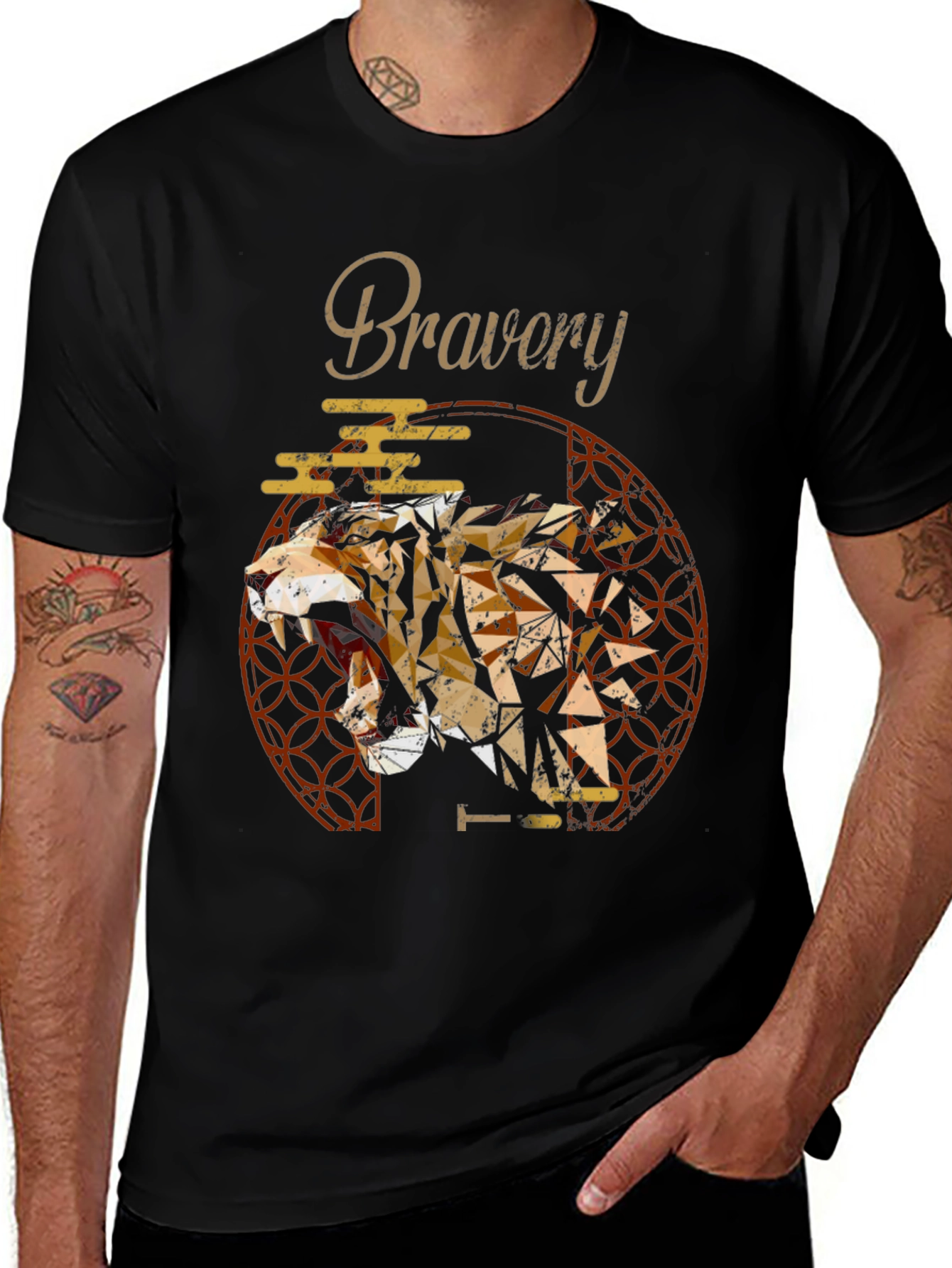 Bravery Tiger Geometric Mens T-Shirt