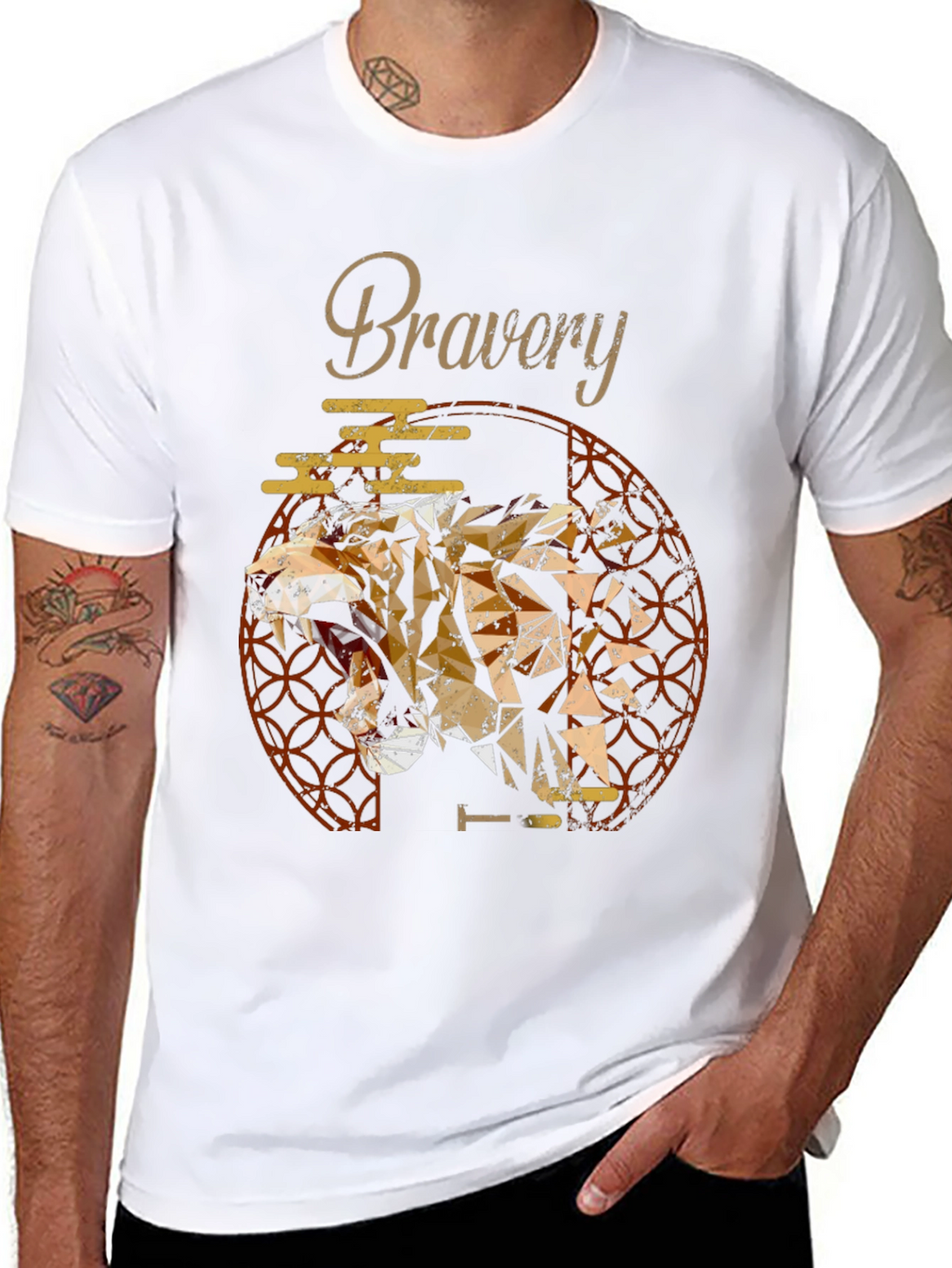 Bravery Tiger Geometric Mens T-Shirt