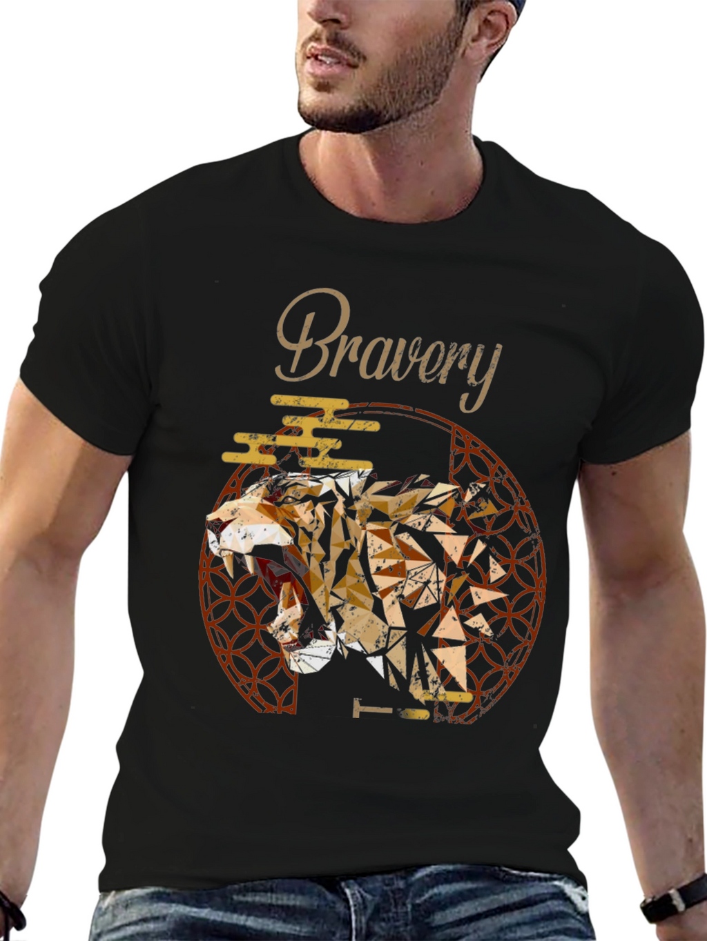 Bravery Tiger Geometric Mens T-Shirt