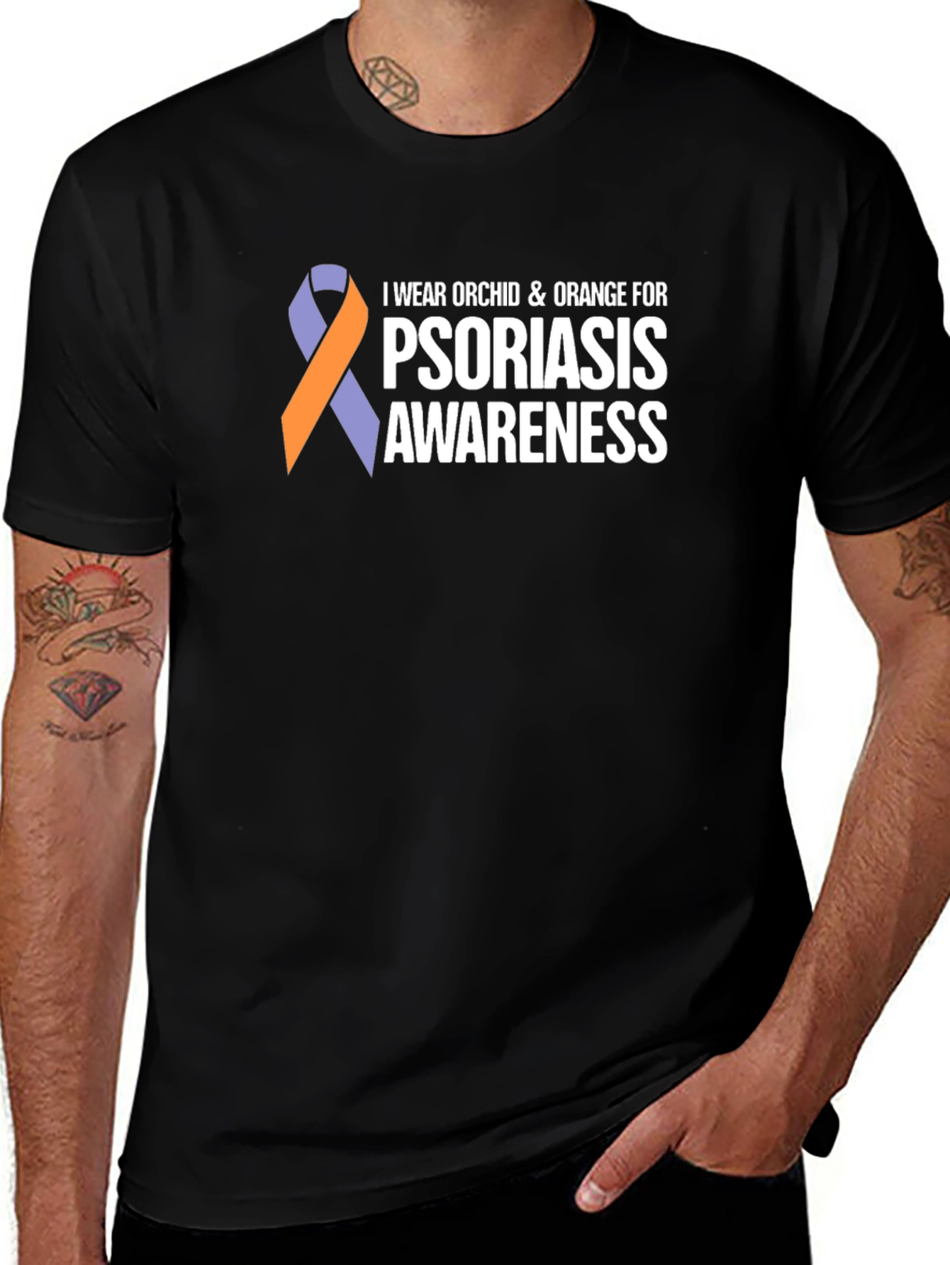 Psoriasis Awareness T-Shirt - Orchid and Orange Ribbon Tee