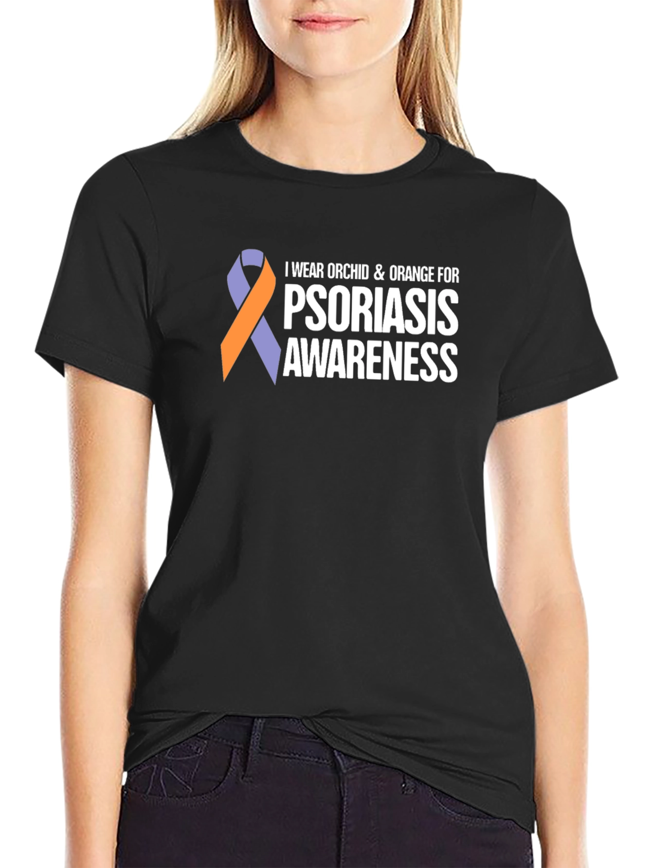 Psoriasis Awareness T-Shirt - Orchid and Orange Ribbon Tee