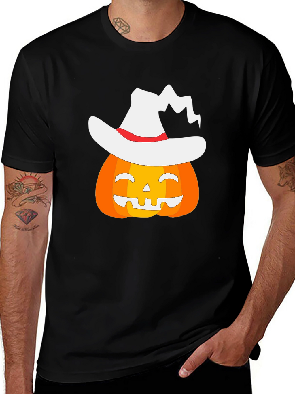 Halloween Pumpkin Witch Hat Graphic T-Shirt