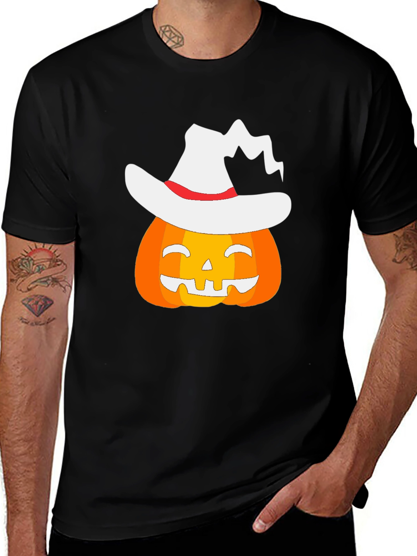 Halloween Pumpkin Witch Hat Graphic T-Shirt
