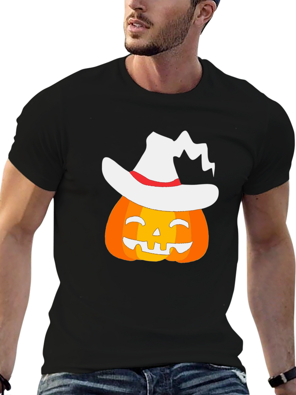Halloween Pumpkin Witch Hat Graphic T-Shirt