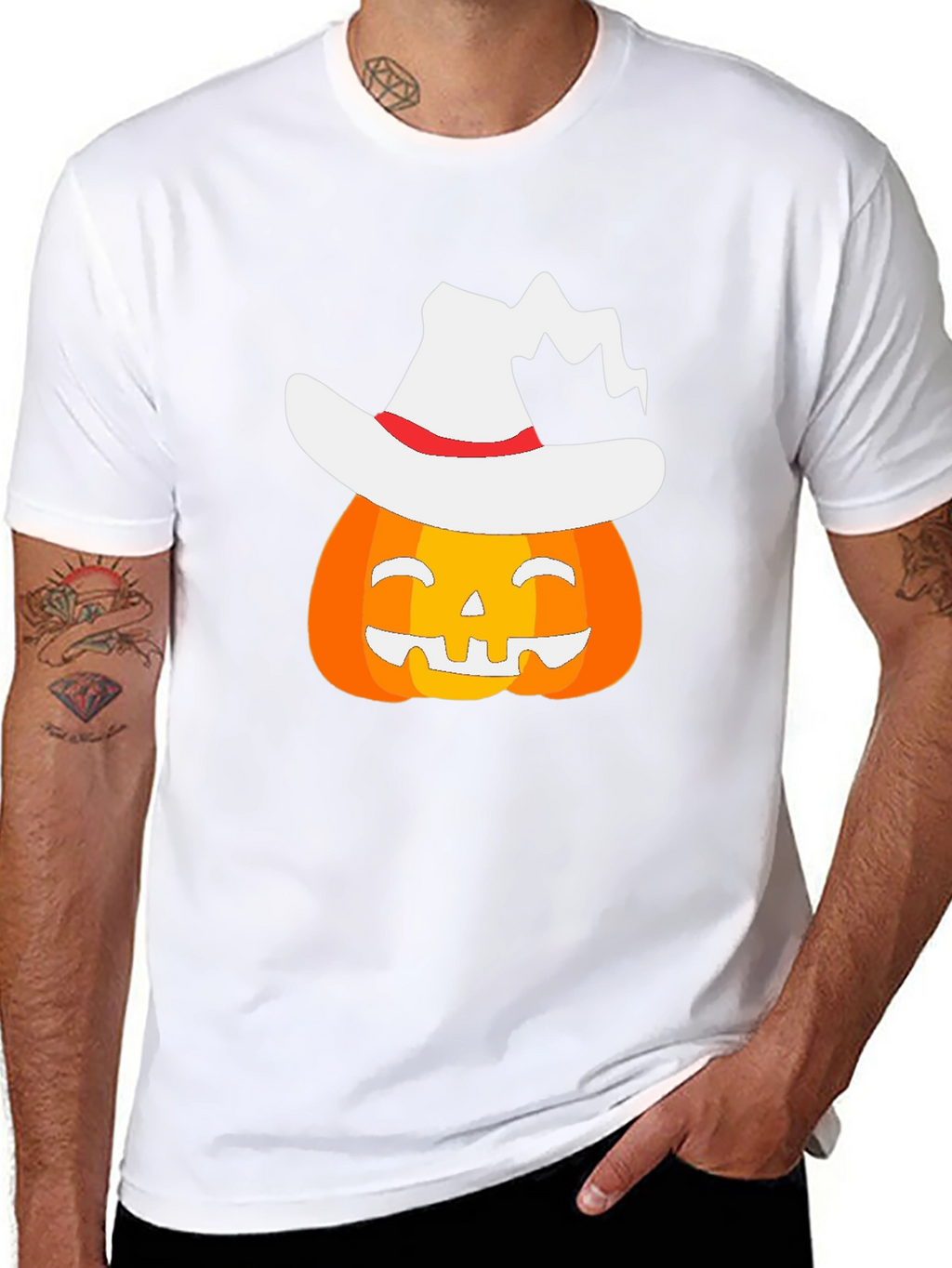 Halloween Pumpkin Witch Hat Graphic T-Shirt