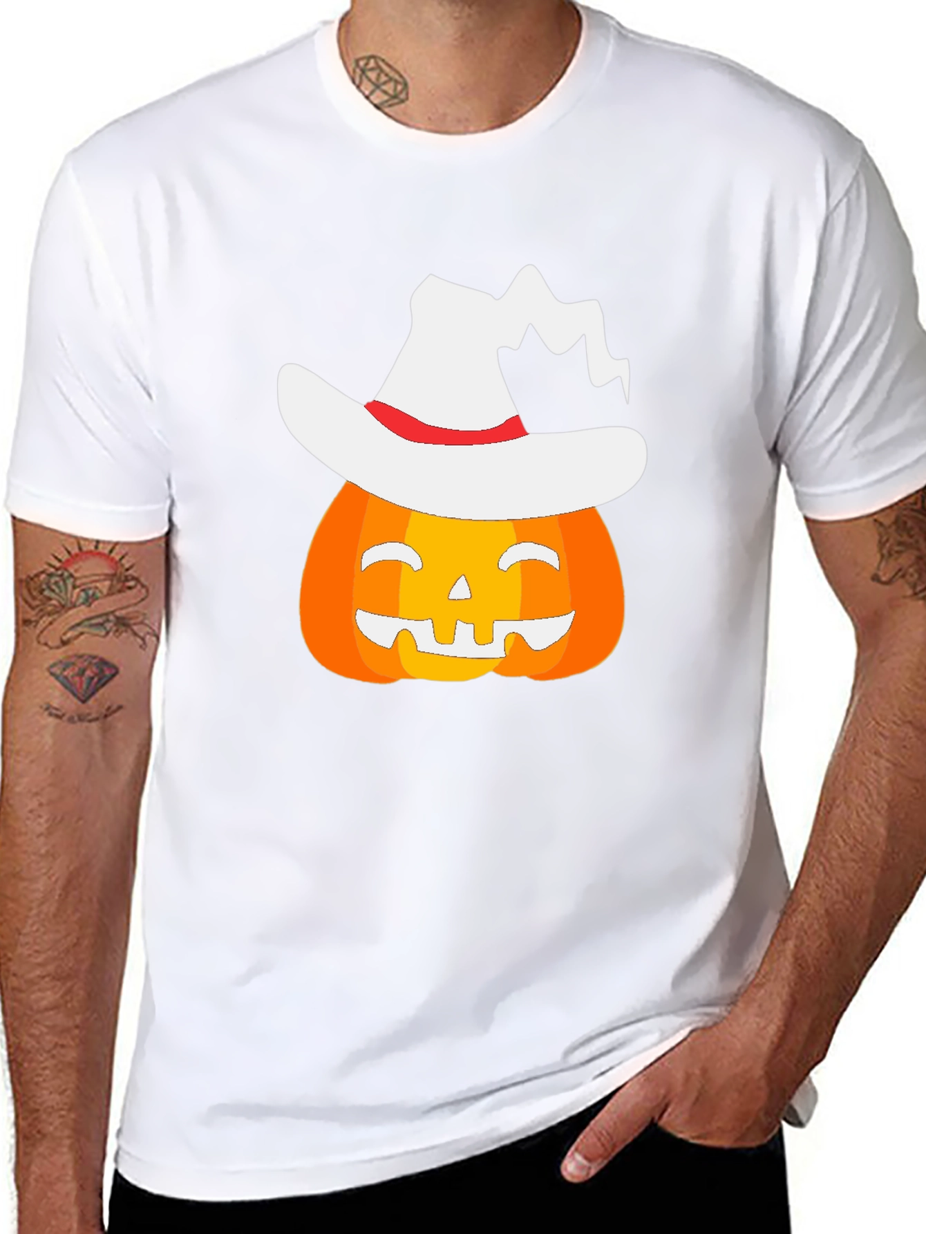 Halloween Pumpkin Witch Hat Graphic T-Shirt