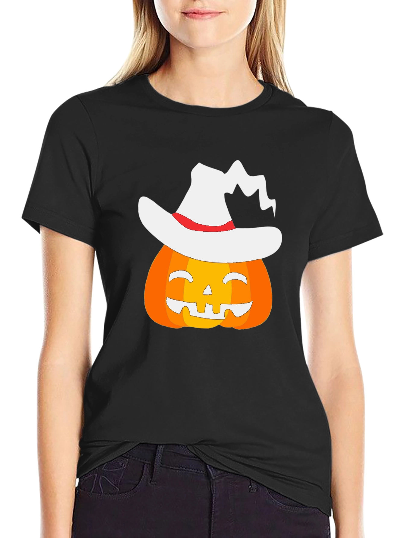 Halloween Pumpkin Witch Hat Graphic T-Shirt