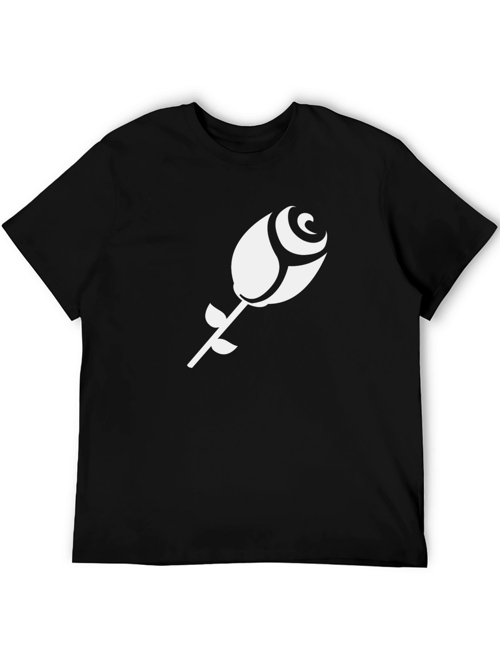 Black T-Shirt with White Rose Design