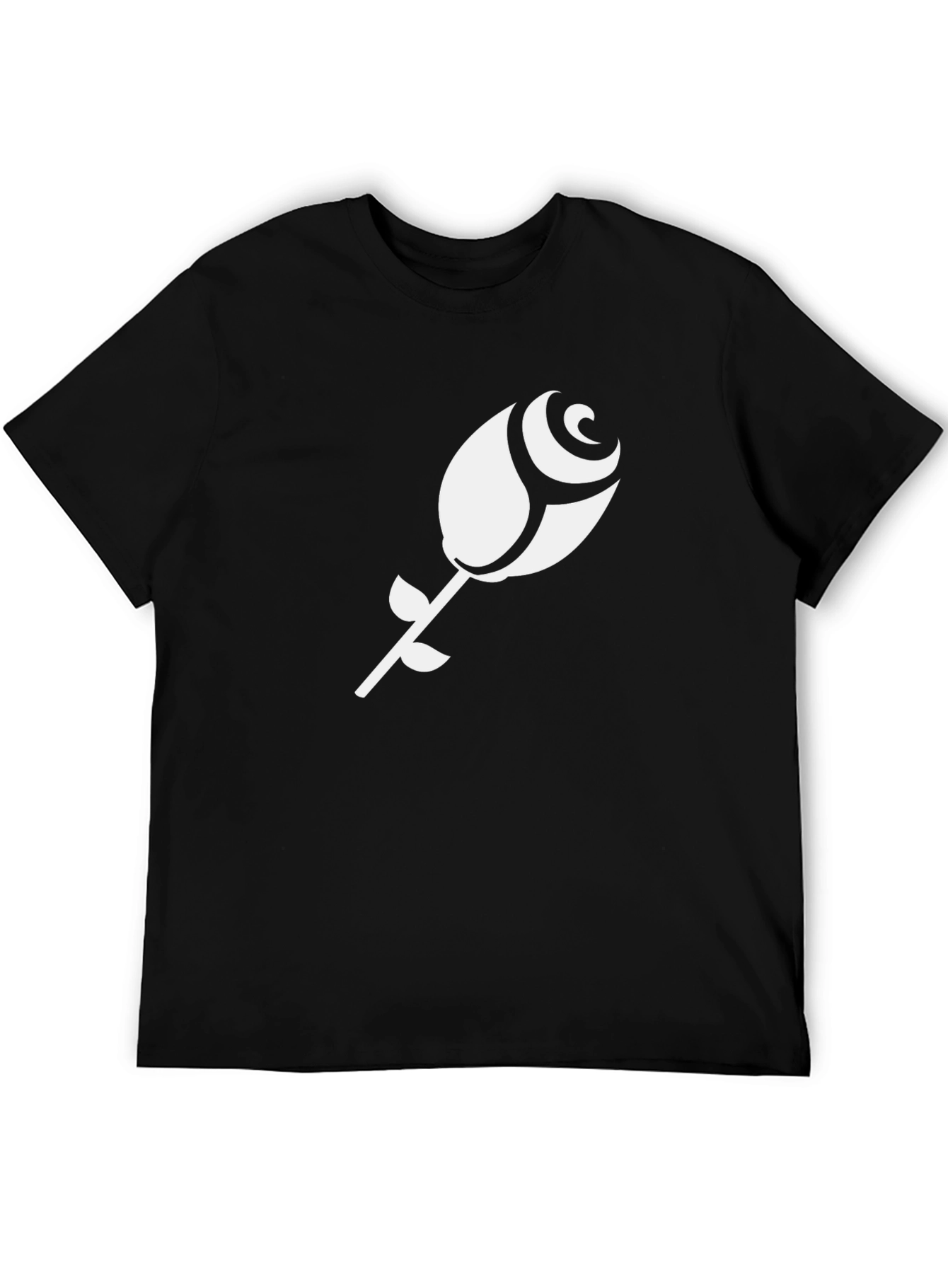 Black T-Shirt with White Rose Design