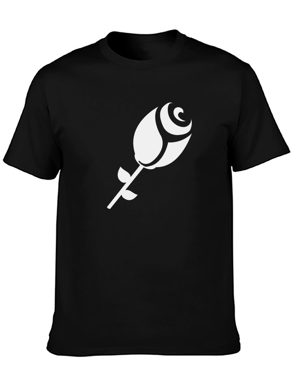 Black T-Shirt with White Rose Design