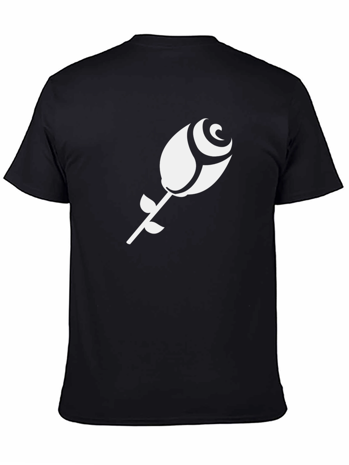 Black T-Shirt with White Rose Design