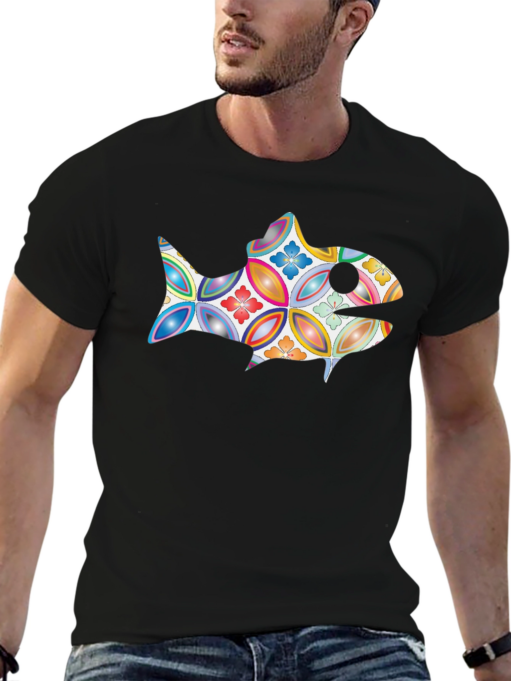 Funky Fish Graphic Black T-Shirt