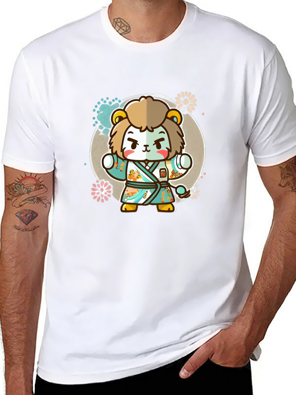 Cartoon Lion Karate Kid Graphic Tee