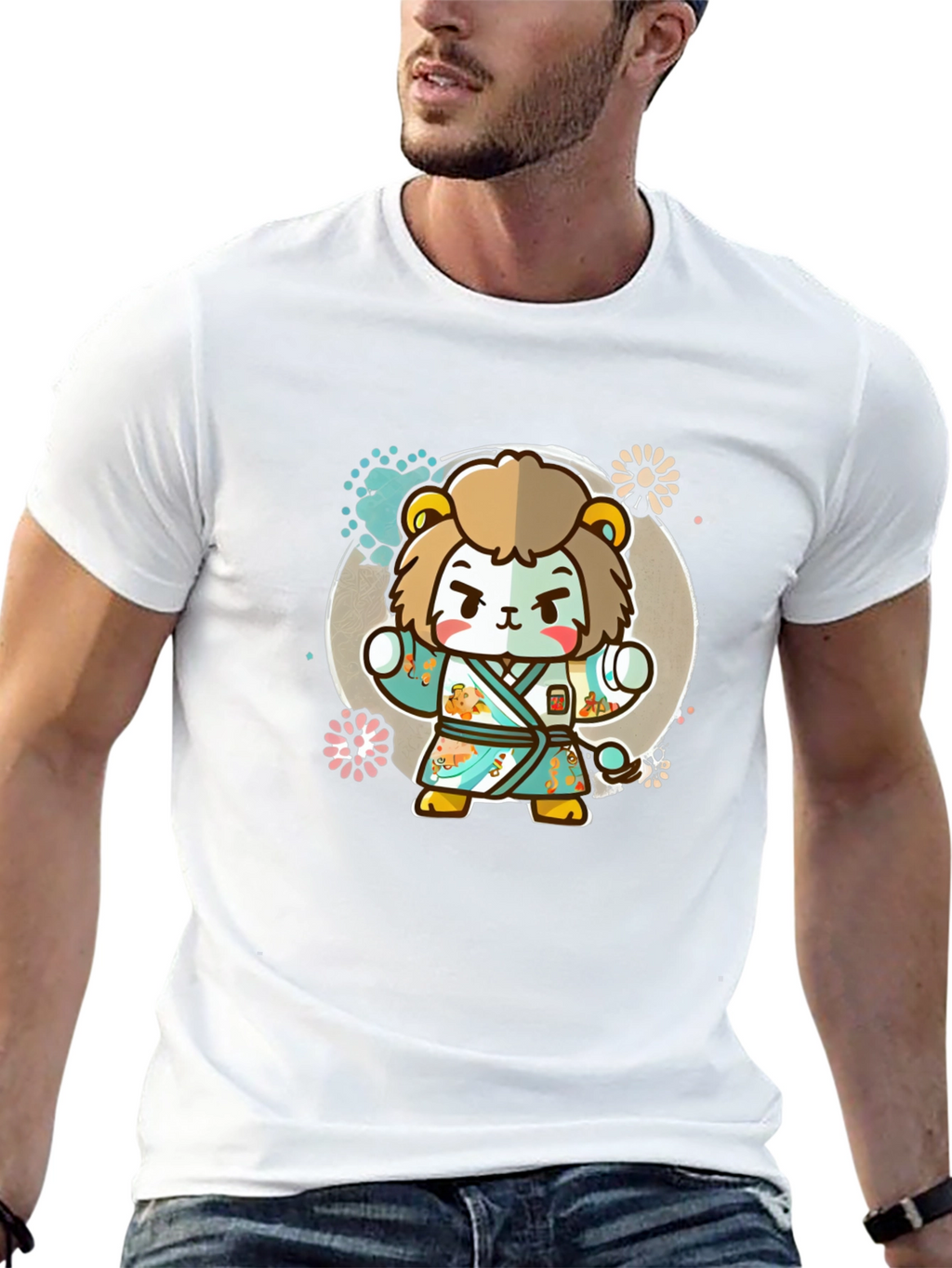 Cartoon Lion Karate Kid Graphic Tee