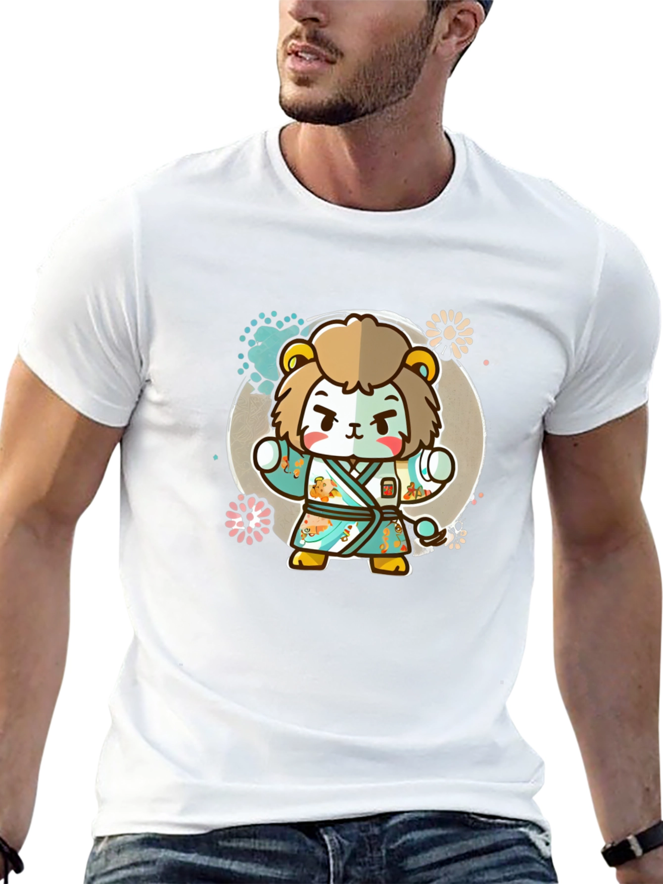 Cartoon Lion Karate Kid Graphic Tee