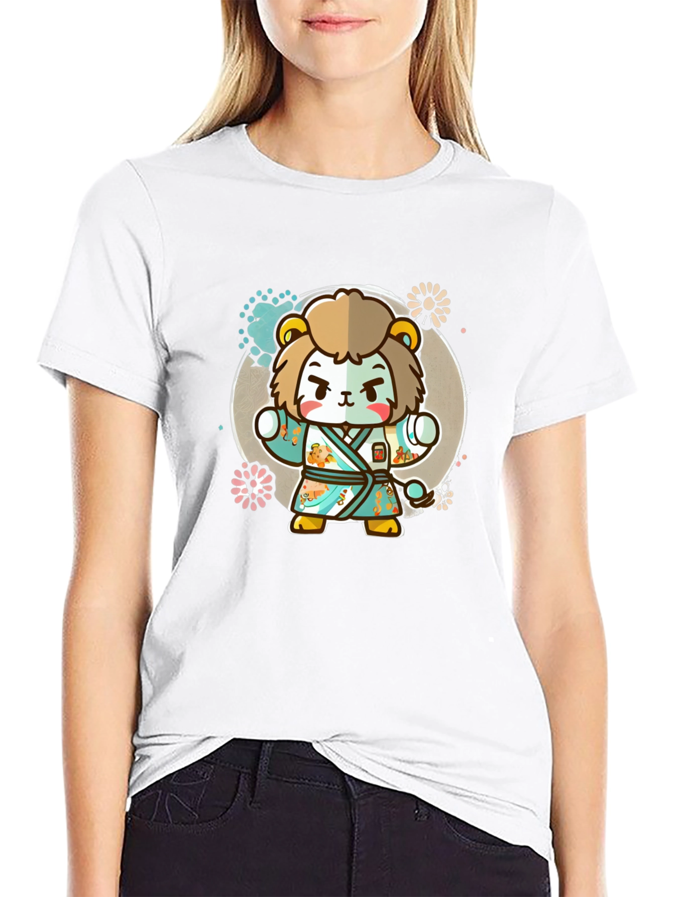 Cartoon Lion Karate Kid Graphic Tee