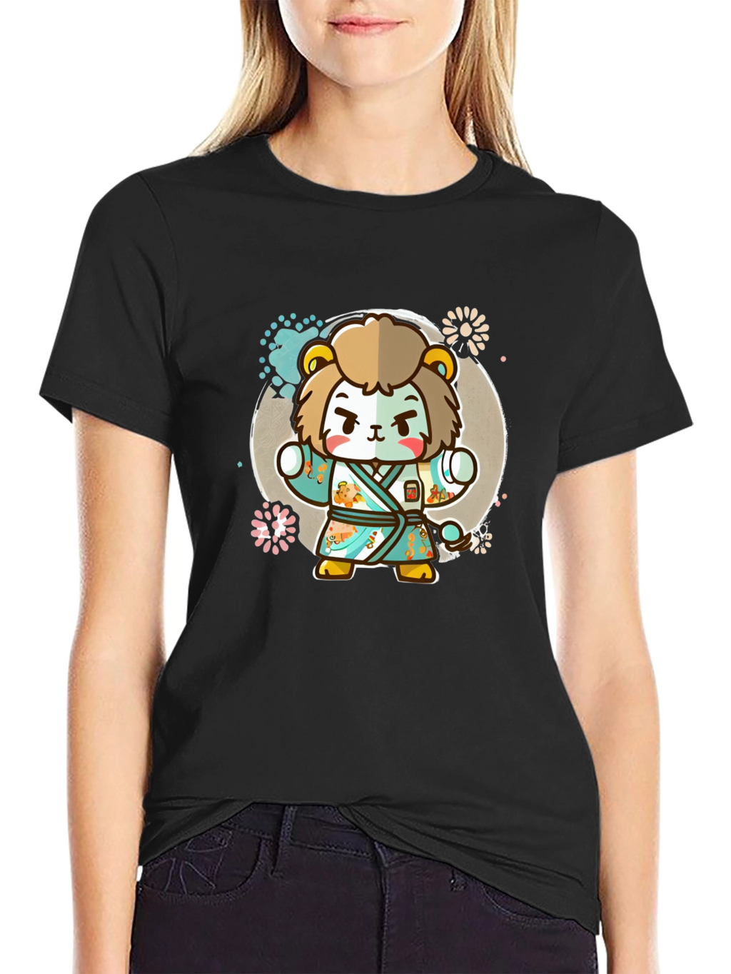 Cartoon Lion Karate Kid Graphic Tee