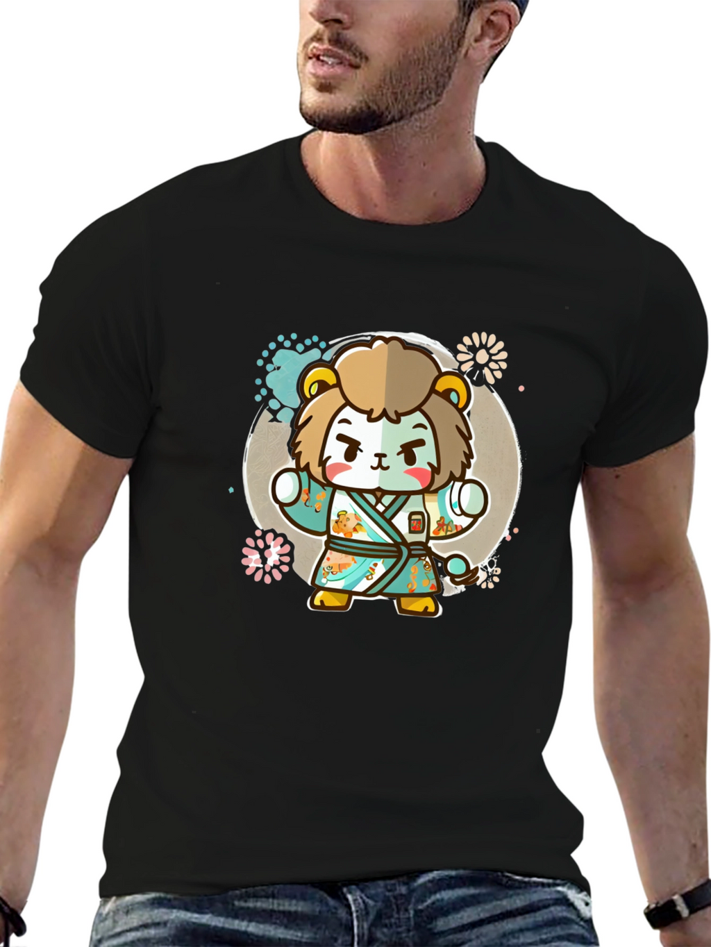 Cartoon Lion Karate Kid Graphic Tee