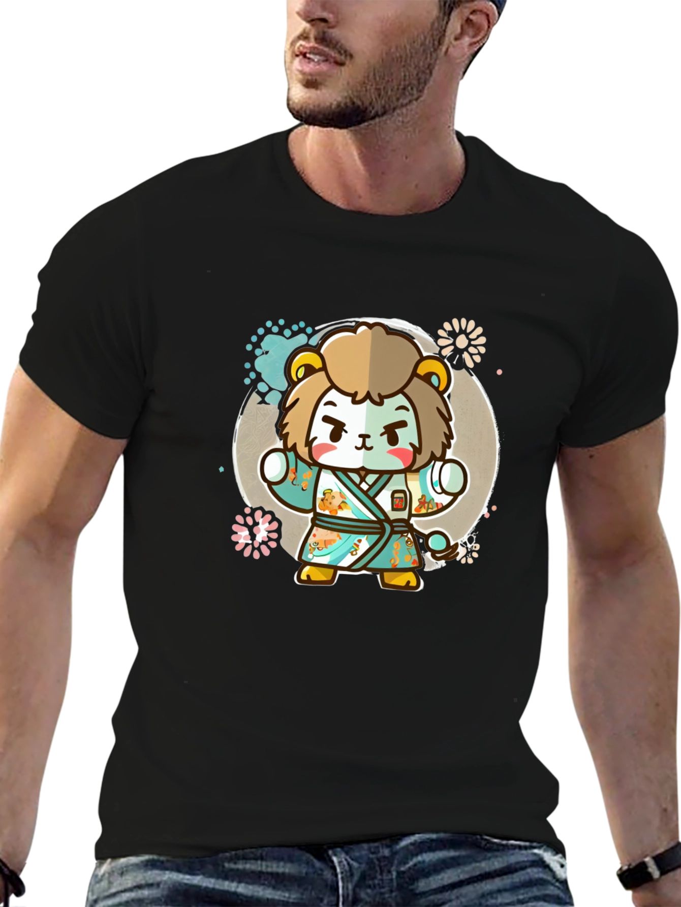Cartoon Lion Karate Kid Graphic Tee