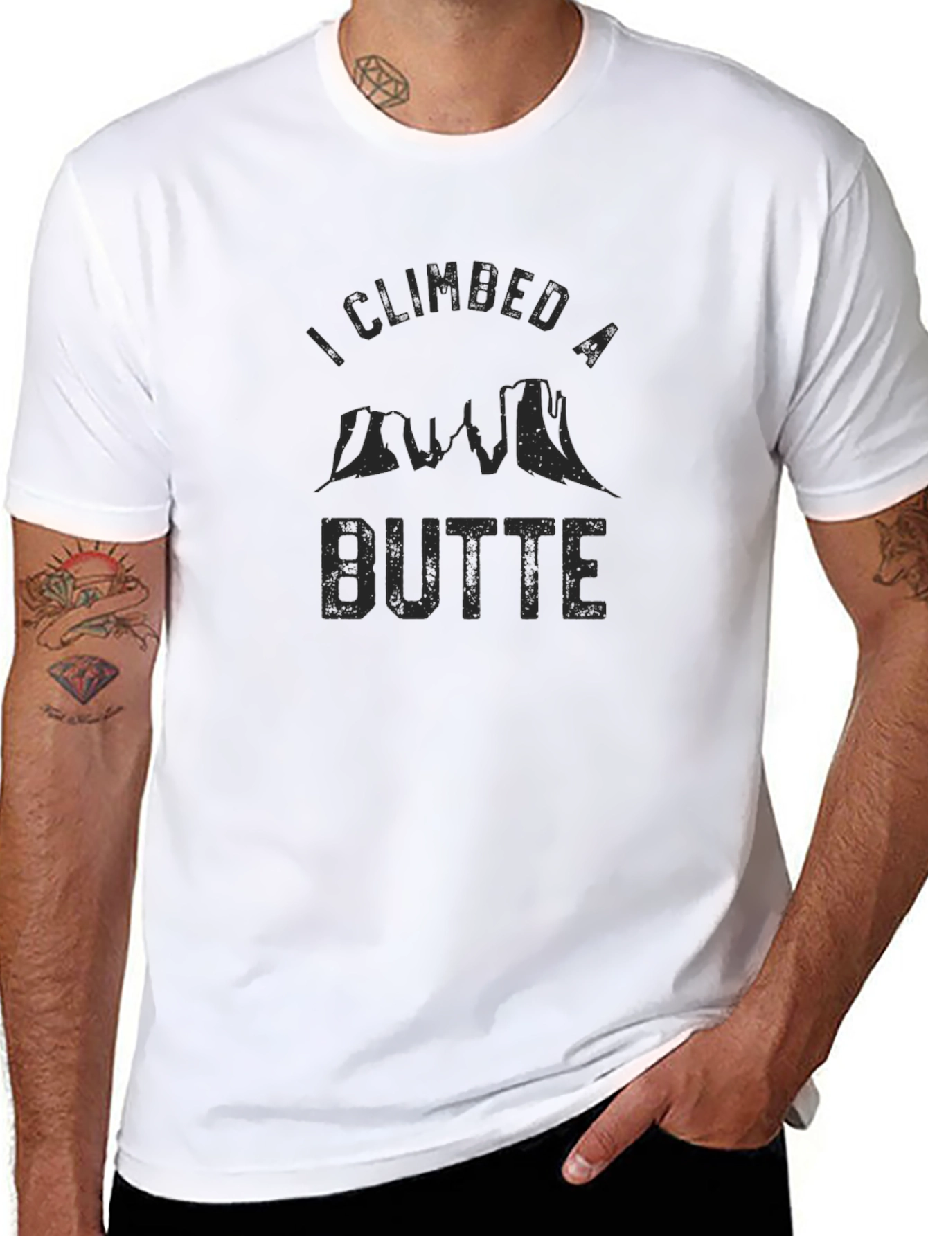 I Climbed A Butte Mens Black Graphic T-Shirt