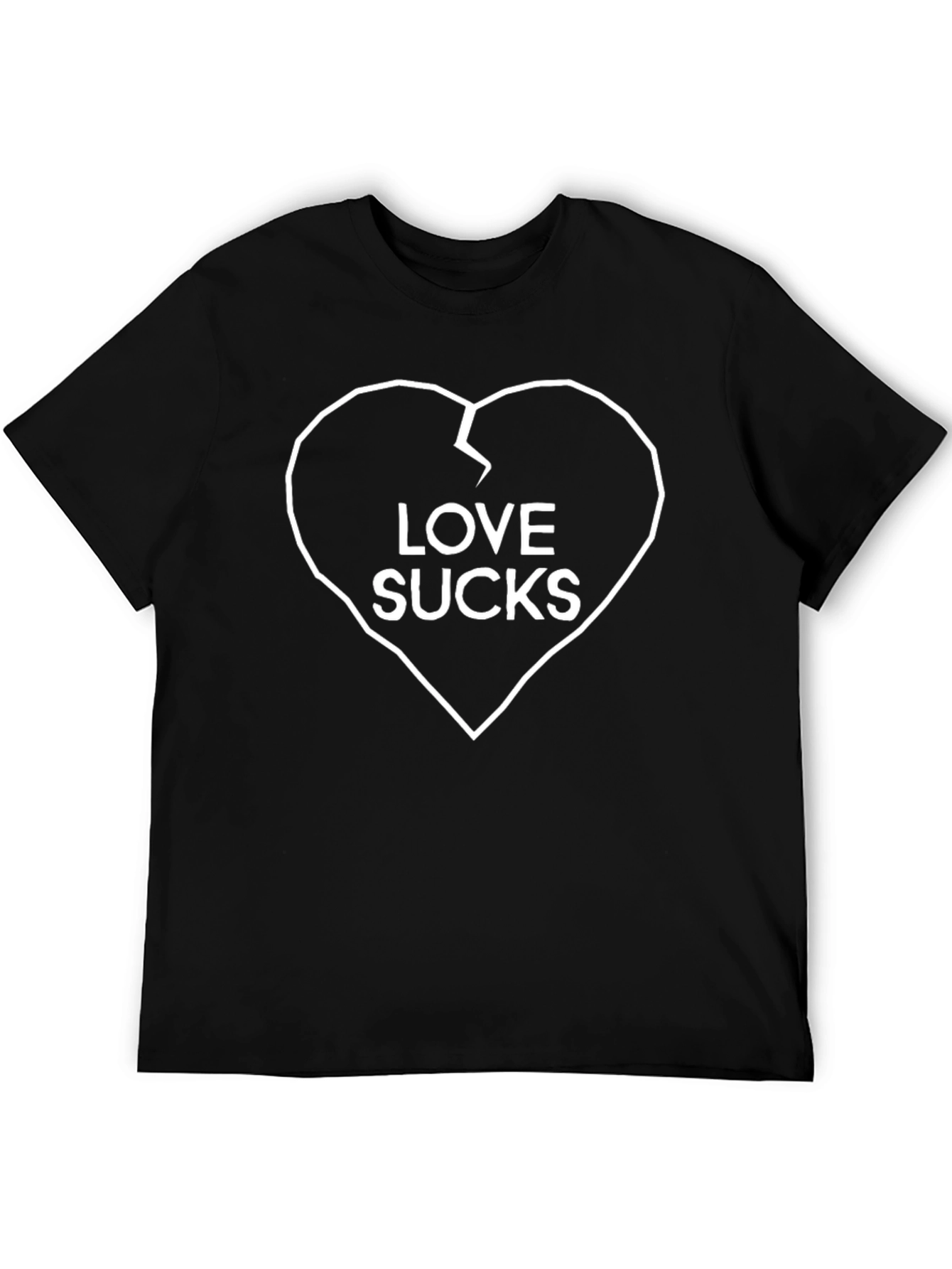 Love Sucks Broken Heart Graphic T-Shirt - Black