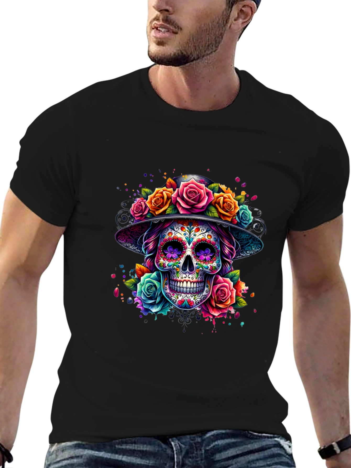 Floral Sugar Skull Graphic Tee