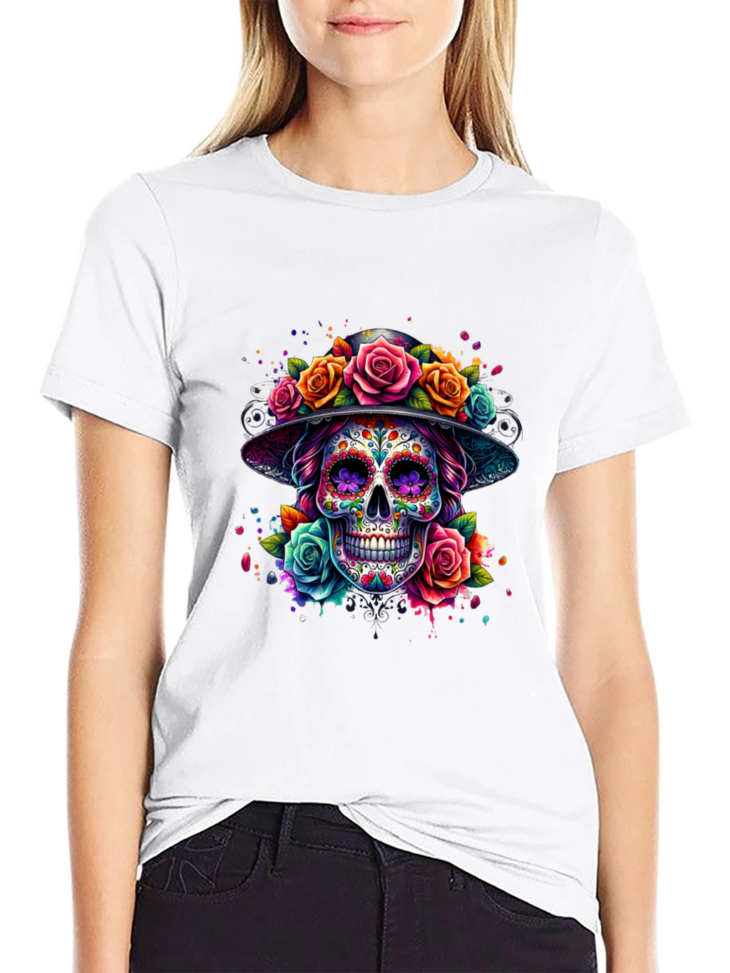 Floral Sugar Skull Graphic Tee